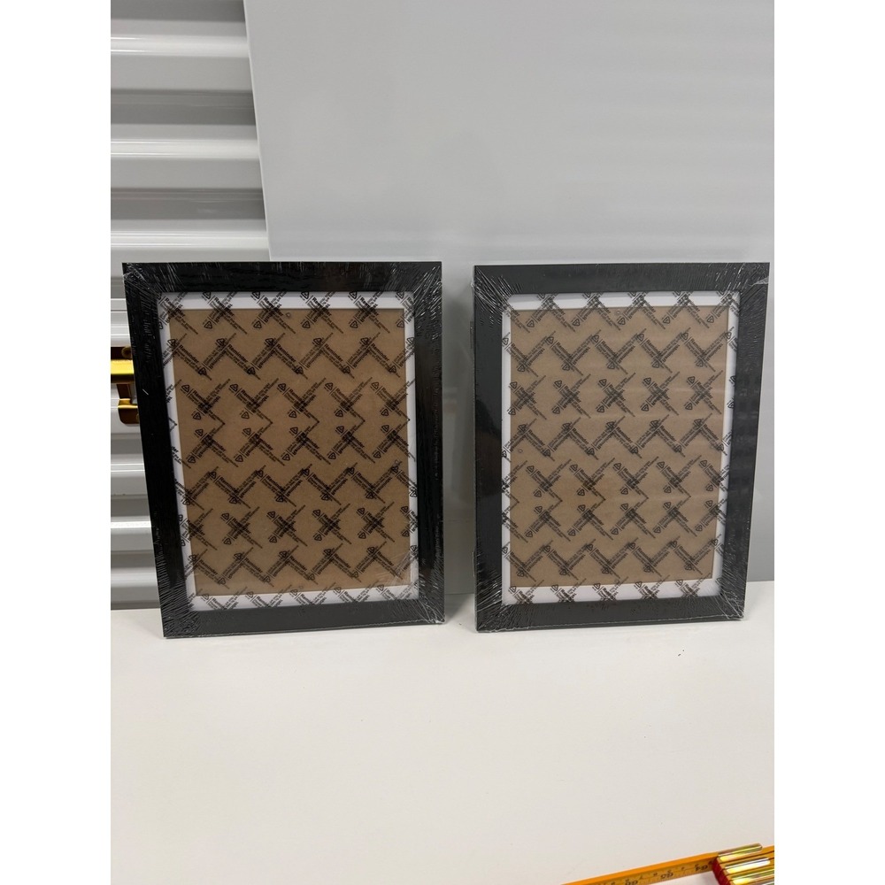 Set of 2 Black Wood Grain Picture Frames 8x11 Wall Mount Vertical Horizontal